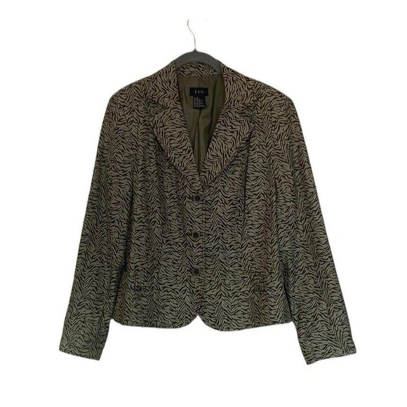 RQT Zebra Print Blazer Womens Size 16 Green Lined Long Sleeve Suit Jacket Office - Picture 8 of 8